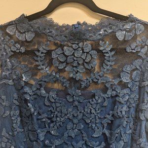 Tadashi Shoji Illusion Lace Sheath Dress, Medium Blue, Size 14